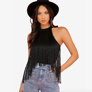 Fringe Bodycon Halter Bodysuit